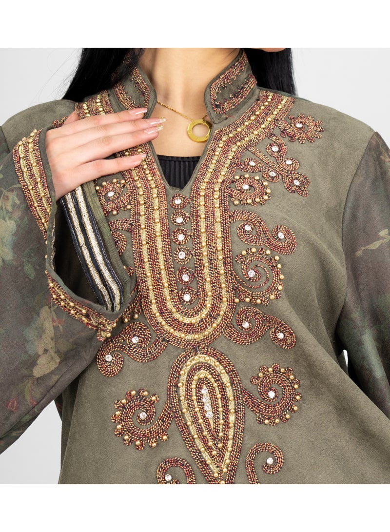 IKKXA Winter Colorful Beads Embroidery Jalabiya IK1070 Green - Image 2