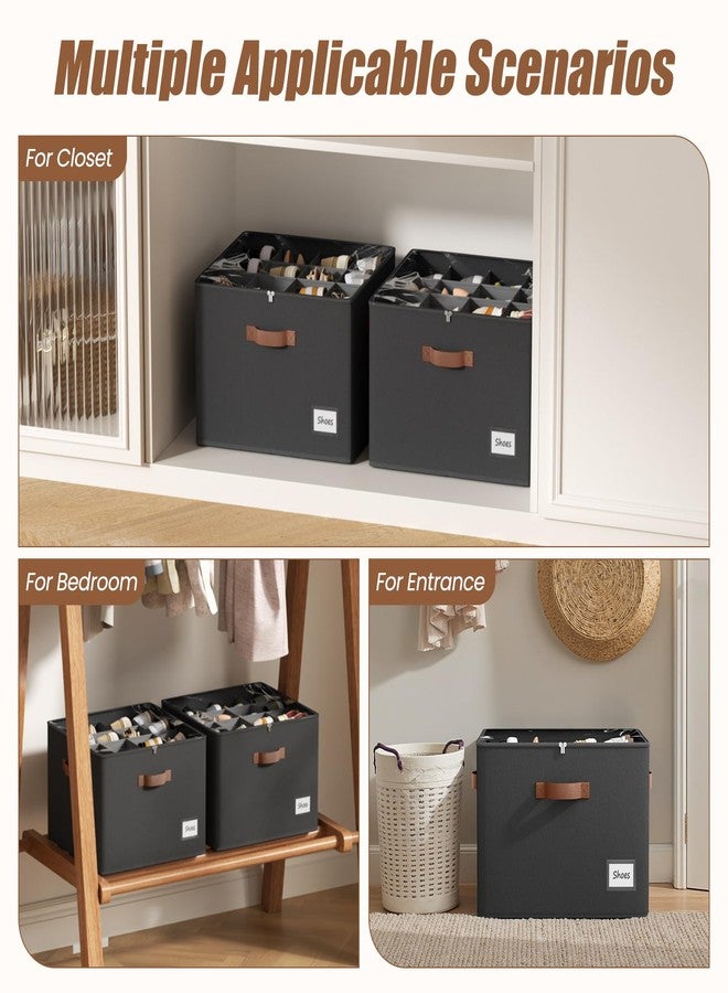 PHINOX Shoe Organizer for Closet, 2 Pack Fabric Shoe Organizer Storage Box, Shoe Storage Containers with Clear Cover, Closet Shoe Storage for Boots Sandals Slippers,Fits 16-32 Pairs, Black - Image 4