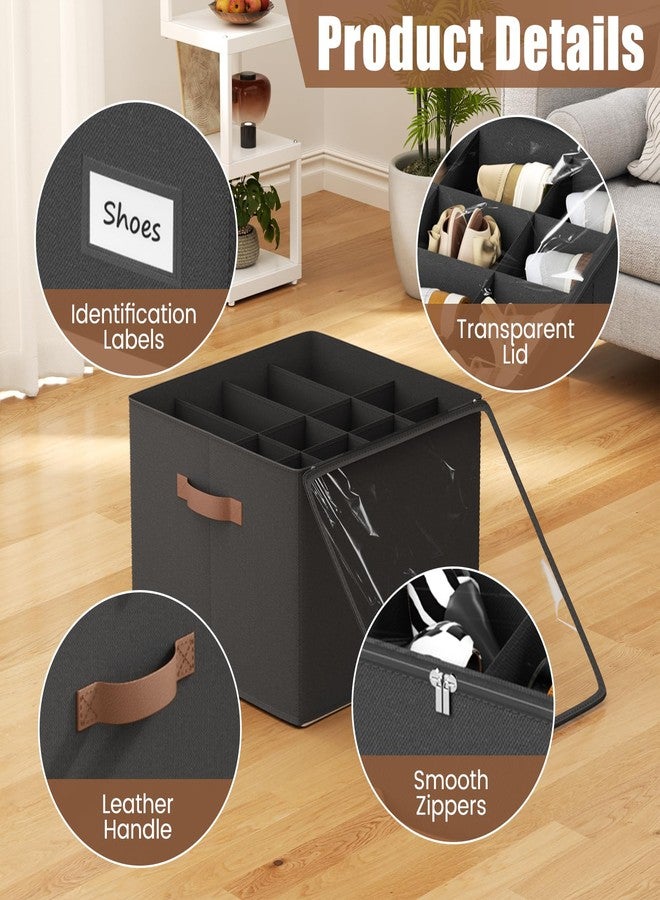 PHINOX Shoe Organizer for Closet, 2 Pack Fabric Shoe Organizer Storage Box, Shoe Storage Containers with Clear Cover, Closet Shoe Storage for Boots Sandals Slippers,Fits 16-32 Pairs, Black - Image 3
