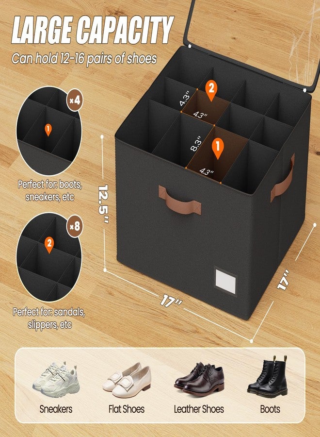 PHINOX Shoe Organizer for Closet, 2 Pack Fabric Shoe Organizer Storage Box, Shoe Storage Containers with Clear Cover, Closet Shoe Storage for Boots Sandals Slippers,Fits 16-32 Pairs, Black - Image 2