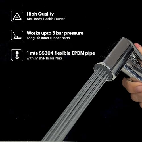 Johnson Bathrooms Platina Health Faucet with 1 Metre Stainless Steel (SS304) Hose Pipe & Wall Hook| ABS Premium Jet Spray for Toilet | 1 Yr Warranty (S1648CAMZ - Chrome Colour) - Image 3