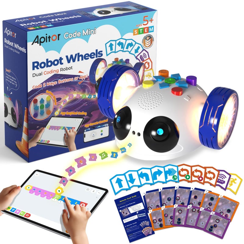 Apitor Coding Robot Toys for Kids Ages 5+, STEM Robot Toy Kit with Wheels and Play Cards, Screen Free Remote Control Programming Interactive Toy for Boys and Girls Ages 5-8 - Image 1