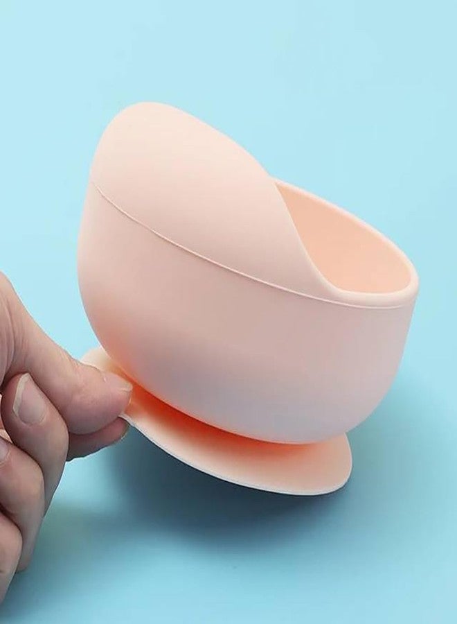 Takositio Takositio Baby Bowls, Dinner Bowl and Wooden Handle Spoon for Eating Training, Silicone Dinnerware for Beginners, Small Mixing Bowls, First Stage Self Feeding Utensils (Pink) - Image 5