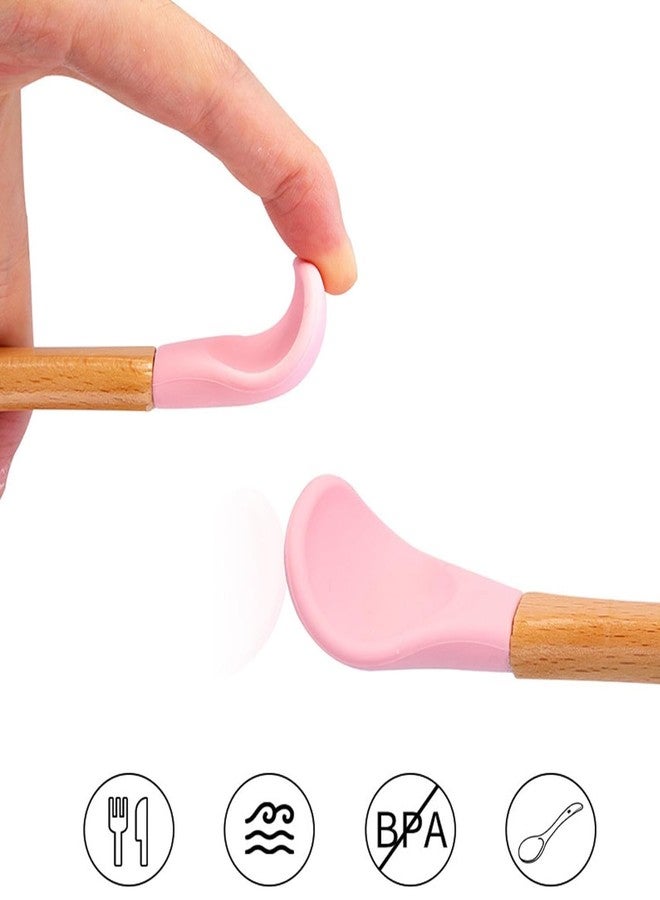 Takositio Takositio Baby Bowls, Dinner Bowl and Wooden Handle Spoon for Eating Training, Silicone Dinnerware for Beginners, Small Mixing Bowls, First Stage Self Feeding Utensils (Pink) - Image 4