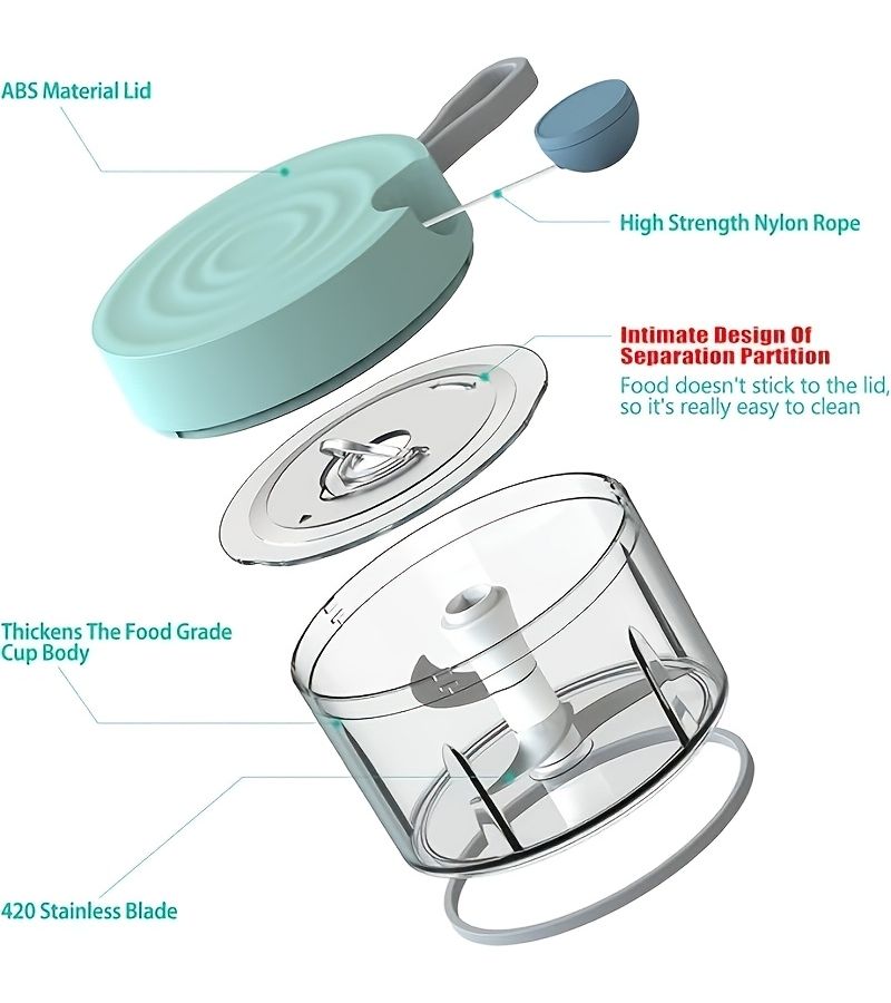 Blue 180ML Mini Manual Garlic Chopper Hand Pull Vegetable Mincer Multifunctional Kitchen Grinder For Garlic Ginger Paste Chili Baby Food - Image 3