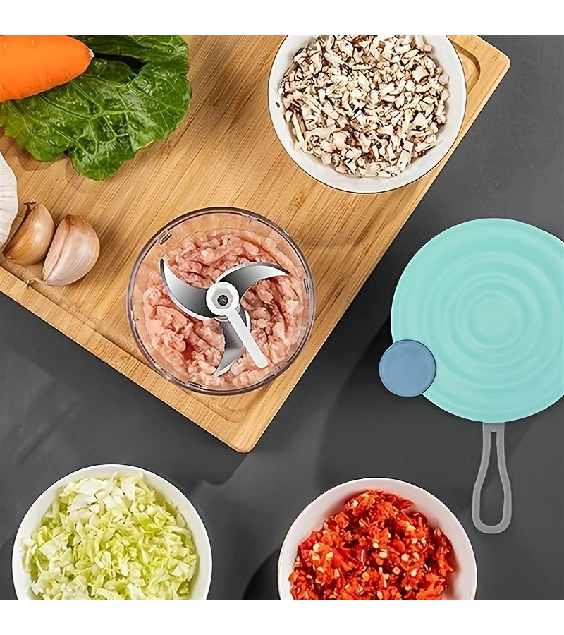Blue 180ML Mini Manual Garlic Chopper Hand Pull Vegetable Mincer Multifunctional Kitchen Grinder For Garlic Ginger Paste Chili Baby Food - Image 2