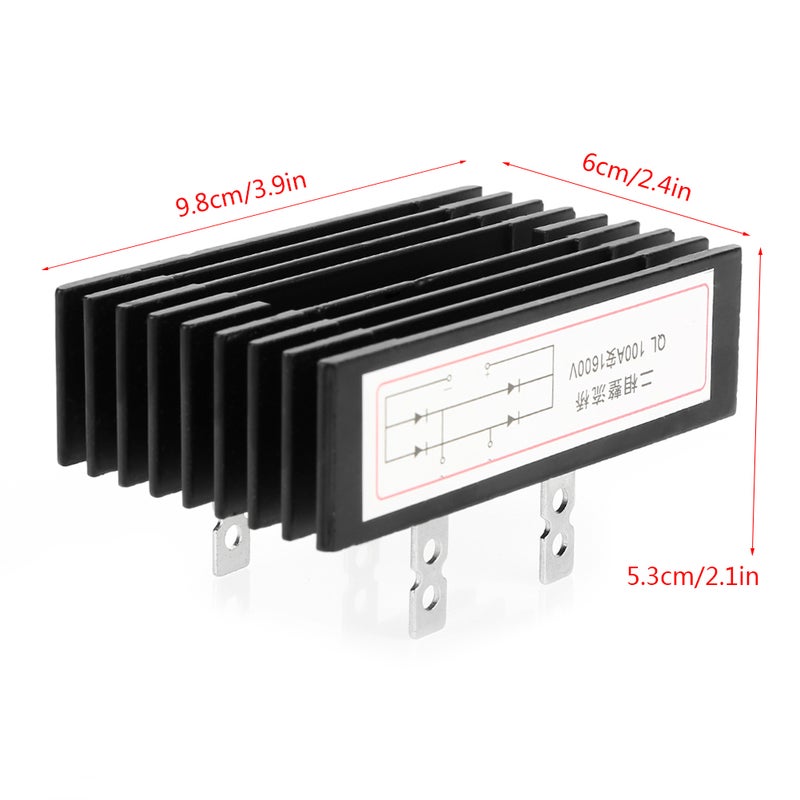 1pc 100A Amp 1600V Voltage 2-Phase Diode Bridge Rectifier High Power Black - Image 5