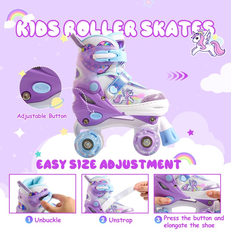 METROLLER Kids Roller Skates Girls Ages 4-6 5-8 8-12 Adjustable Toddler Roller Skates Shining Wheels Little Unicorn Sports Outdoors (Purple & White, Small-Little Kid (10c-13c US)) - Image 2