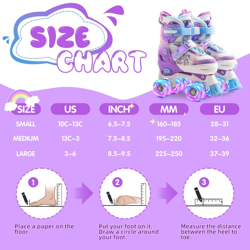 METROLLER Kids Roller Skates Girls Ages 4-6 5-8 8-12 Adjustable Toddler Roller Skates Shining Wheels Little Unicorn Sports Outdoors (Purple & White, Small-Little Kid (10c-13c US)) - Image 3