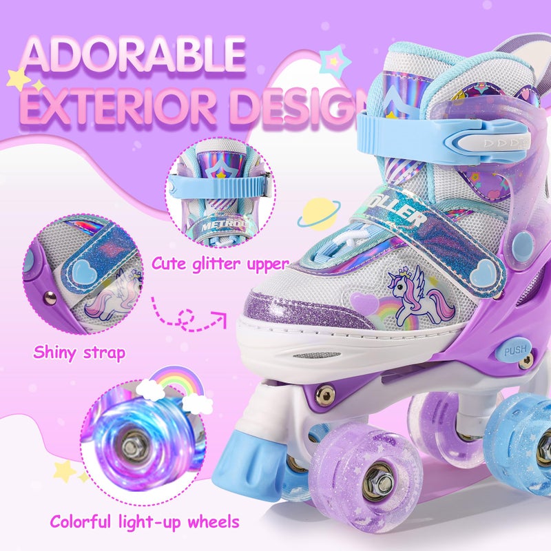 METROLLER Kids Roller Skates Girls Ages 4-6 5-8 8-12 Adjustable Toddler Roller Skates Shining Wheels Little Unicorn Sports Outdoors (Purple & White, Small-Little Kid (10c-13c US)) - Image 4