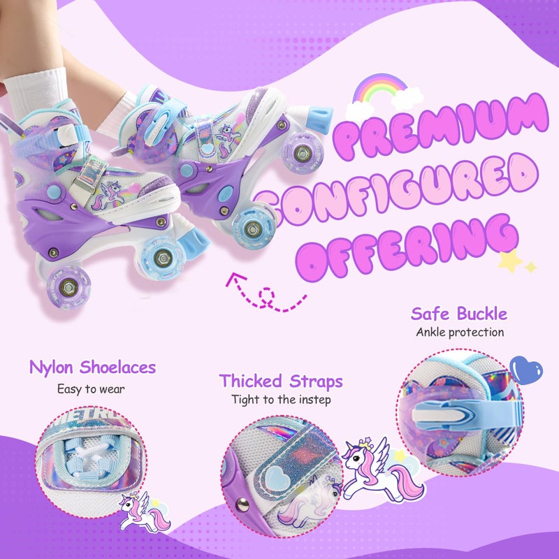 METROLLER Kids Roller Skates Girls Ages 4-6 5-8 8-12 Adjustable Toddler Roller Skates Shining Wheels Little Unicorn Sports Outdoors (Purple & White, Small-Little Kid (10c-13c US)) - Image 5
