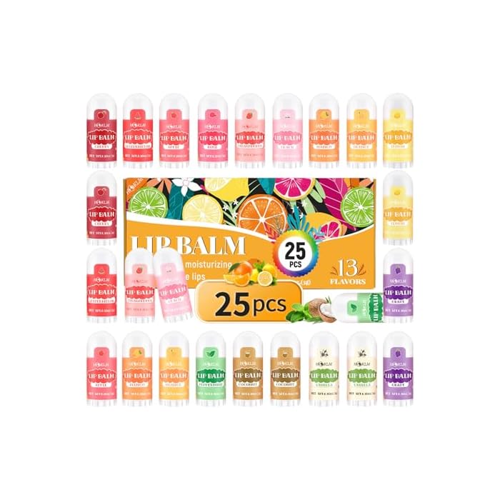 Mini Lip Balm 25 Pack, Natural Lip Balms with Vitamin E and Coconut Oil. Moisturizes for Dry Lips, Perfect for Christmas Gifts, Party Favors, Gift Bags and Small Gifts-13 Flavors