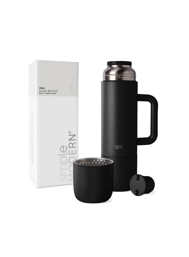 Simple Modern 36oz Insulated Hot Beverage Bottle with 2 Mugs | Travel Coffee Thermos for Hot Drinks | Twist and Pour Top | Commute, Travel, and Picnic Friendly | Roam Collection | Midnight Black - Image 1