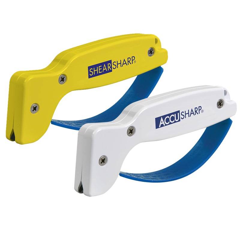 AccuSharp أداة شحذ الشفرات المحمولة من أكيوشارب مع شحاذ المقص شيرشارب لاستعادة وتنعيم السكاكين المستقيمة والمسننة وإحياء حافة المقصات متعددة الاستخدامات