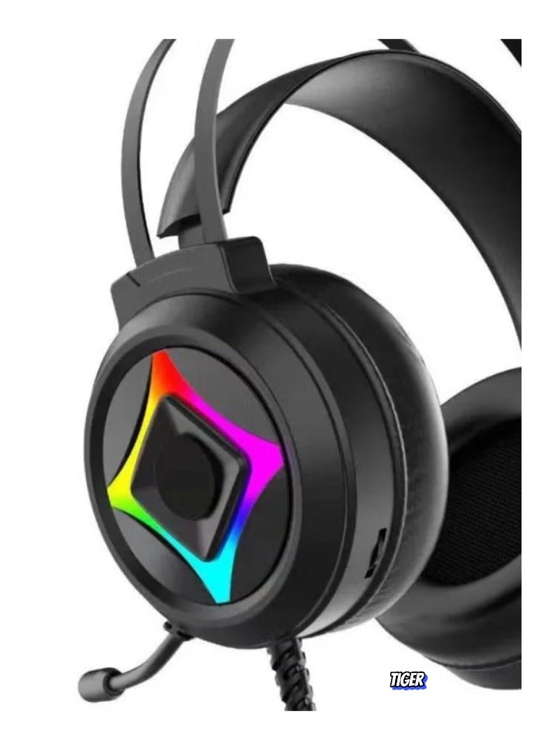 TIGER G101 Gaming Headset with LED Backlight, 50mm Horn Drivers, PU Leather Ear Pads, Dual 3.5mm Audio Jacks, USB Connection, Built-in Microphone, Immersive Sound Experience for PC, PS4, Xbox, and More - Image 3