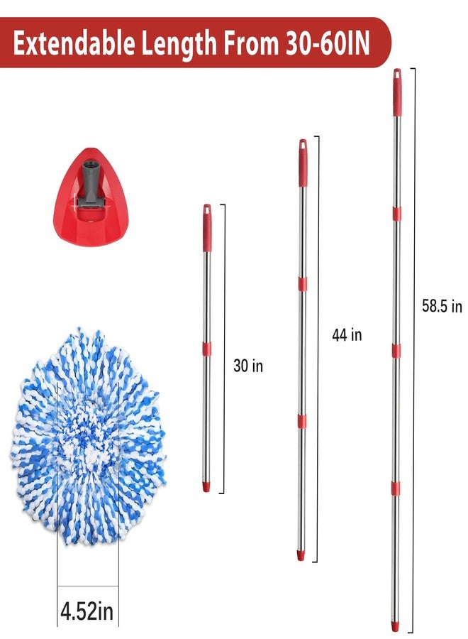 Hibaby 2 Spin Mop Head Replacement, 1 Base, 1 Mop Handle (30-58in) Combo Mops Set Compatible with O Cedar, Spin Mop's Refill Head Replacement for RinseClean 2-Tank System Microfiber Mops - Image 3