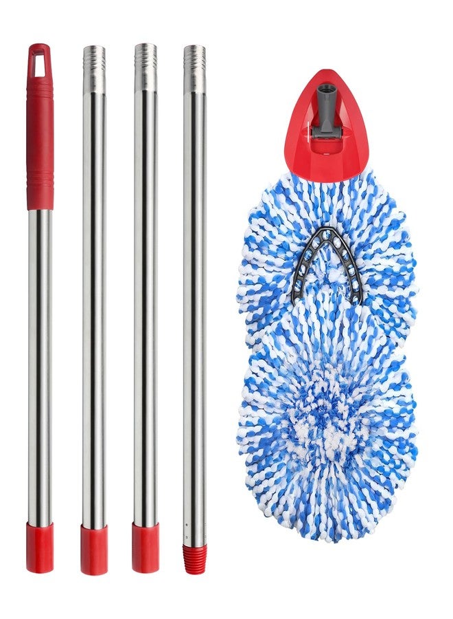 Hibaby 2 Spin Mop Head Replacement, 1 Base, 1 Mop Handle (30-58in) Combo Mops Set Compatible with O Cedar, Spin Mop's Refill Head Replacement for RinseClean 2-Tank System Microfiber Mops - Image 1