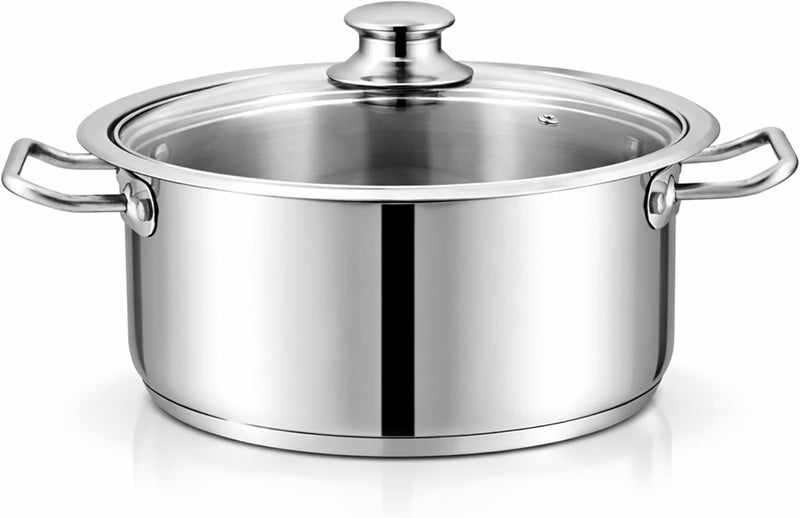 Mega Super Pot, 22 cm (5 Ltr) Stainless Steel Cooking Pot/Casserole – Durable Handles, Glass Lid, Sandwich Bottom for Even Heating, Sleek Modern Design for Efficient and Stylish Cooking (22cm) - Image 1