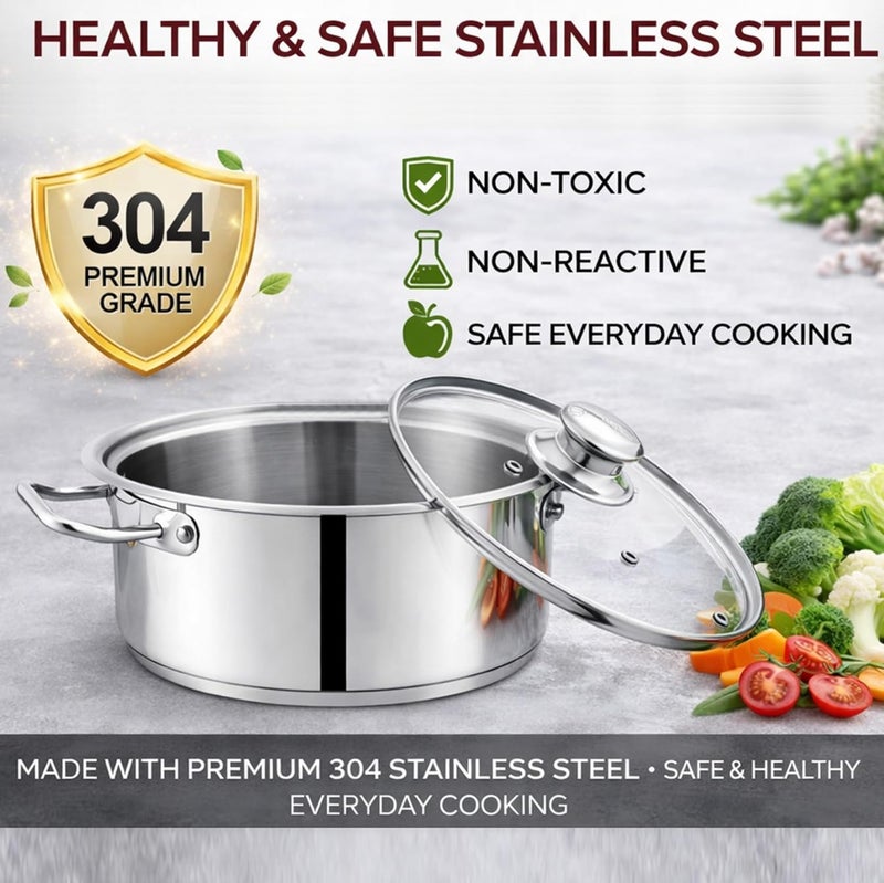 Mega Super Pot, 22 cm (5 Ltr) Stainless Steel Cooking Pot/Casserole – Durable Handles, Glass Lid, Sandwich Bottom for Even Heating, Sleek Modern Design for Efficient and Stylish Cooking (22cm) - Image 5