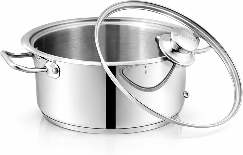 Mega Super Pot, 22 cm (5 Ltr) Stainless Steel Cooking Pot/Casserole – Durable Handles, Glass Lid, Sandwich Bottom for Even Heating, Sleek Modern Design for Efficient and Stylish Cooking (22cm) - Image 2