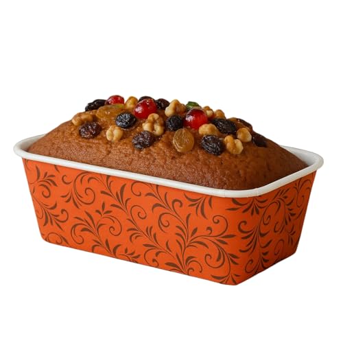 Esslly Red Bake n Serve Disposable Paper Loaf Pans | White Interior & Classic Red Exterior | Non-Stick, Free-Standing | Size 19x8.5x6.5 cm, Pack of 10 - Image 1