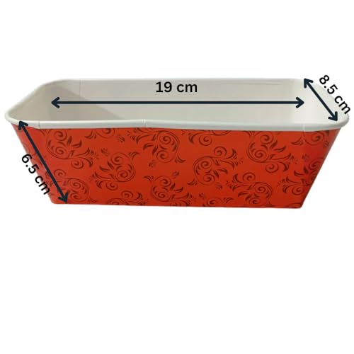 Esslly Red Bake n Serve Disposable Paper Loaf Pans | White Interior & Classic Red Exterior | Non-Stick, Free-Standing | Size 19x8.5x6.5 cm, Pack of 10 - Image 4