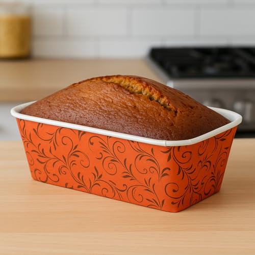 Esslly Red Bake n Serve Disposable Paper Loaf Pans | White Interior & Classic Red Exterior | Non-Stick, Free-Standing | Size 19x8.5x6.5 cm, Pack of 10 - Image 3