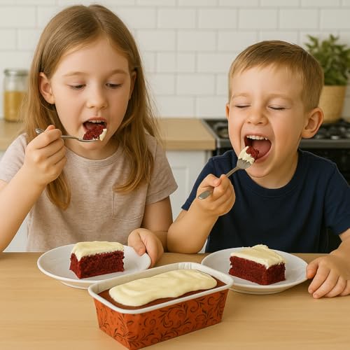 Esslly Red Bake n Serve Disposable Paper Loaf Pans | White Interior & Classic Red Exterior | Non-Stick, Free-Standing | Size 19x8.5x6.5 cm, Pack of 10 - Image 2