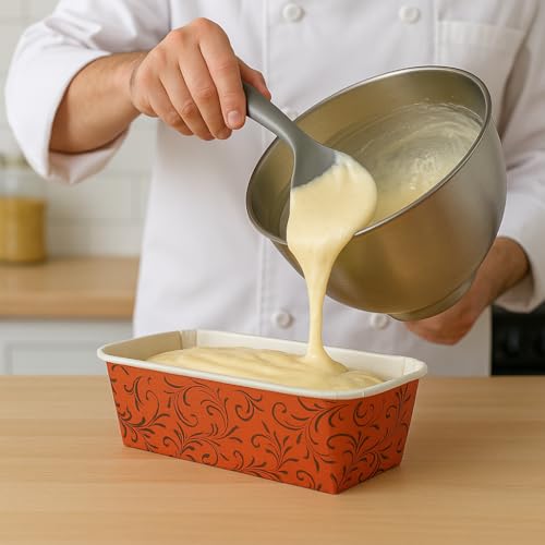Esslly Red Bake n Serve Disposable Paper Loaf Pans | White Interior & Classic Red Exterior | Non-Stick, Free-Standing | Size 19x8.5x6.5 cm, Pack of 10 - Image 5