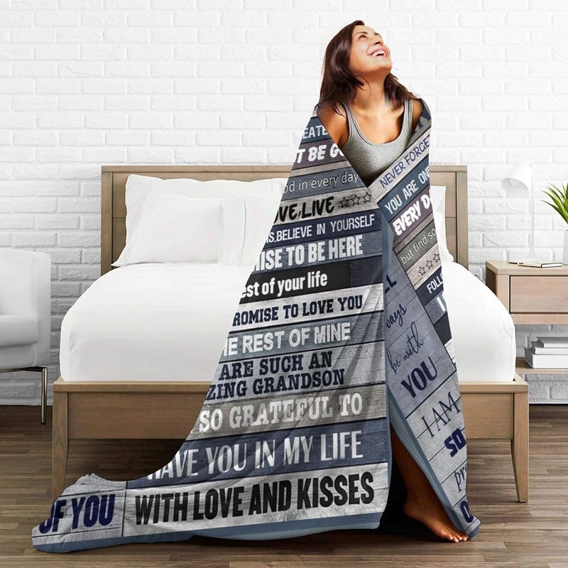 to My Grandson Custom Blanket Soft Blankets Cozy Soft Blanket for Couch Bed Living Room Decoration 50"X40" - Image 5