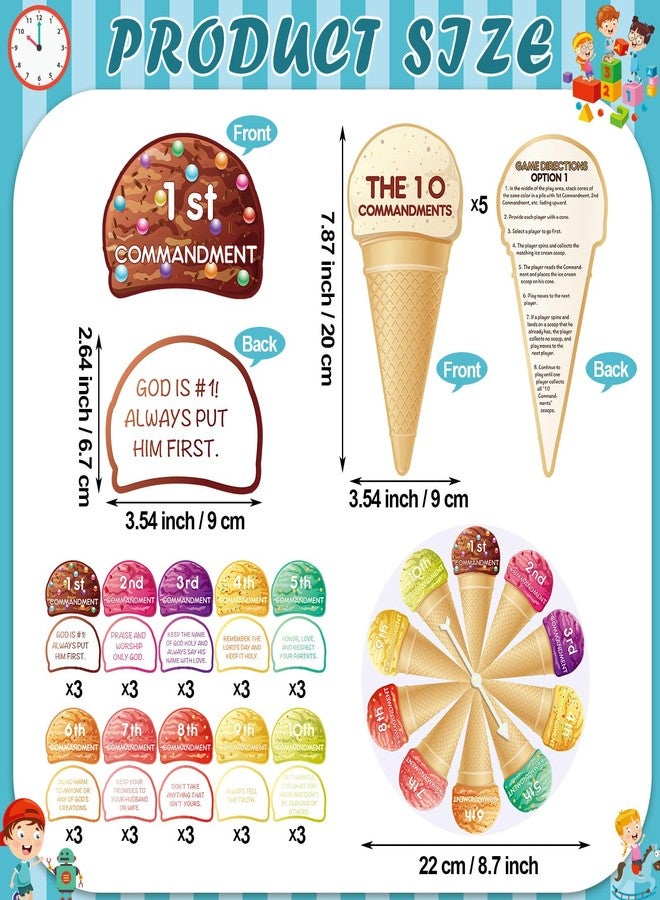 Affrolling Ten Commandments for Kids Ice Cream Scoop Game Ten Commandments Learning Wheel Sunday School Games 10 Crafts Kids Bible Supplies Religious Educational and Learning Activities - Image 2