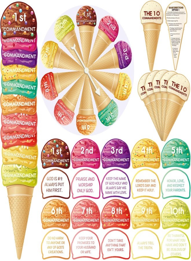 Affrolling Ten Commandments for Kids Ice Cream Scoop Game Ten Commandments Learning Wheel Sunday School Games 10 Crafts Kids Bible Supplies Religious Educational and Learning Activities - Image 1