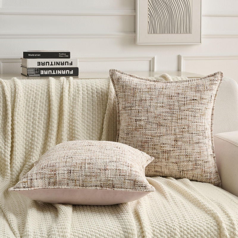 FUTEI Beige Brown Decorative Throw Pillow Covers 20x20 Inch Set of 2,Soft Chenille Tweed Textured Cushion Case,Modern Home Decor for Couch Bed Living Room - Image 5