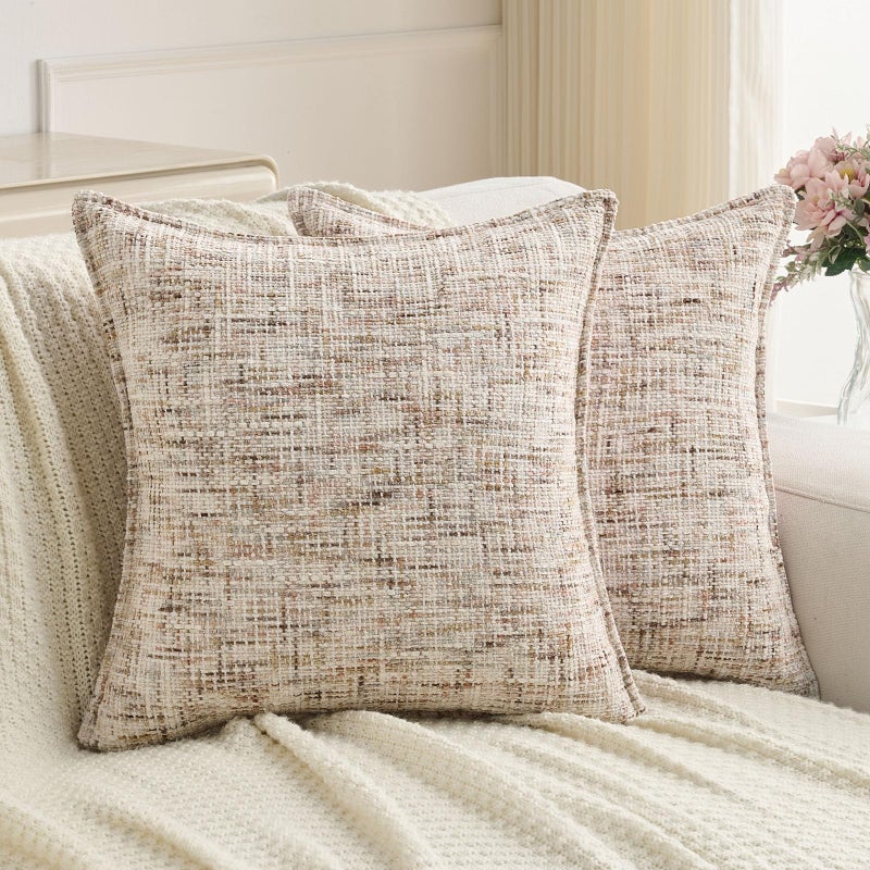 FUTEI Beige Brown Decorative Throw Pillow Covers 20x20 Inch Set of 2,Soft Chenille Tweed Textured Cushion Case,Modern Home Decor for Couch Bed Living Room - Image 1