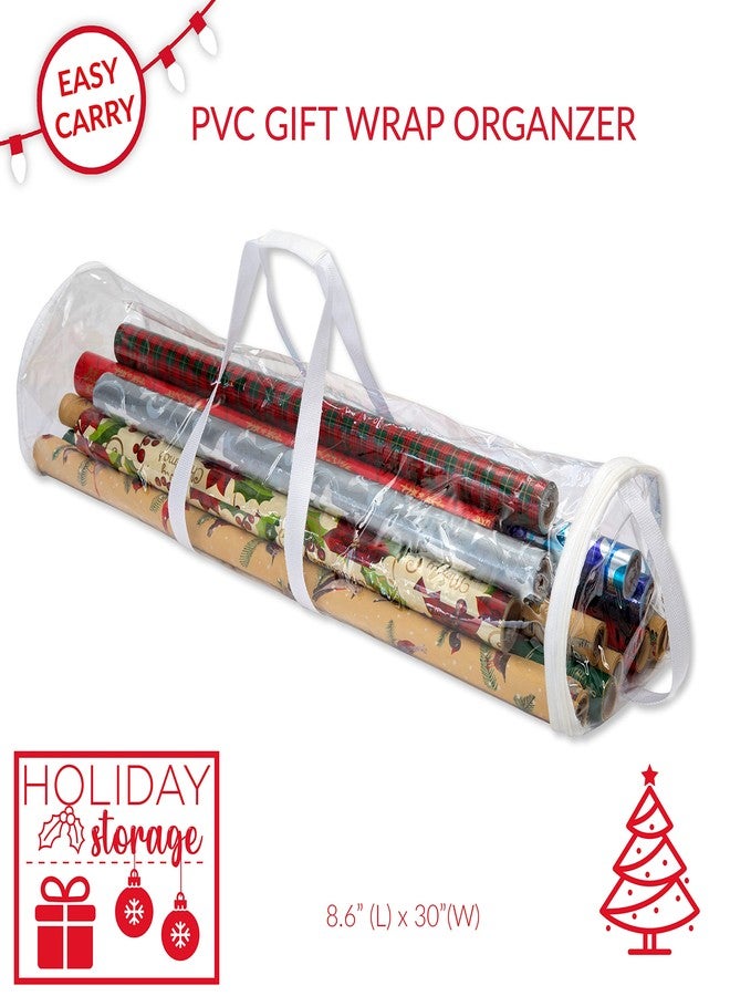Simplify Clear Gift Wrap Storage Bag | Holds 30" Long Wrapping Paper Rolls | Clear | Zipper Closure | Easy Storage | Holiday Storage | Easy Carry Hangers, 1 Count (Pack of 1), Red - Image 2