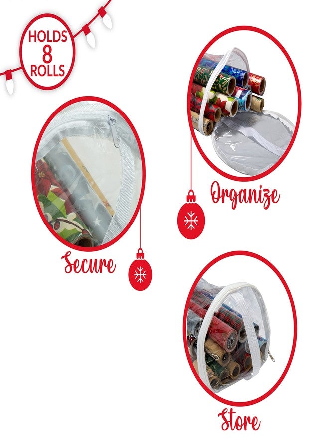 Simplify Clear Gift Wrap Storage Bag | Holds 30" Long Wrapping Paper Rolls | Clear | Zipper Closure | Easy Storage | Holiday Storage | Easy Carry Hangers, 1 Count (Pack of 1), Red - Image 3
