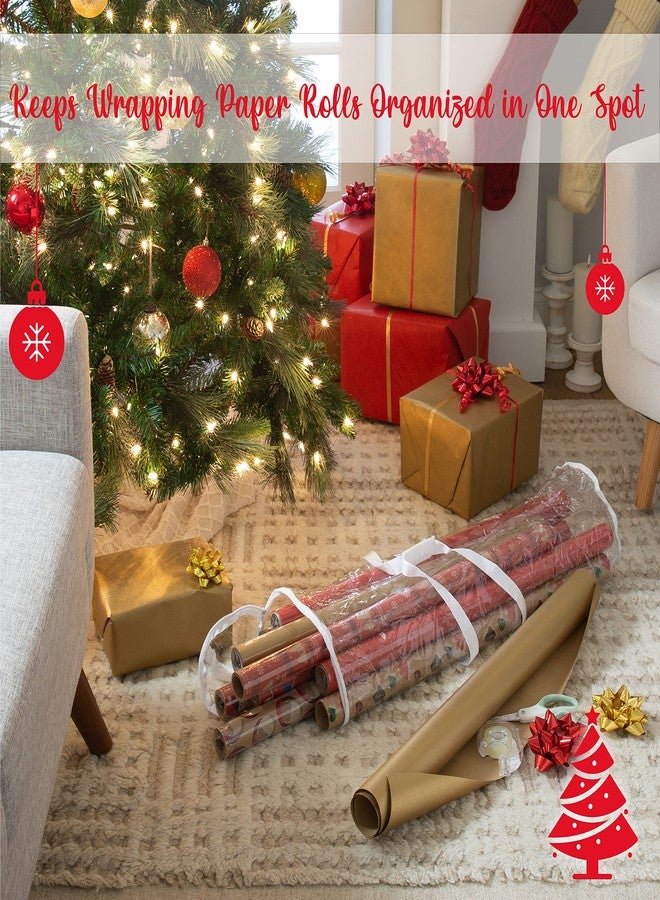 Simplify Clear Gift Wrap Storage Bag | Holds 30" Long Wrapping Paper Rolls | Clear | Zipper Closure | Easy Storage | Holiday Storage | Easy Carry Hangers, 1 Count (Pack of 1), Red - Image 4