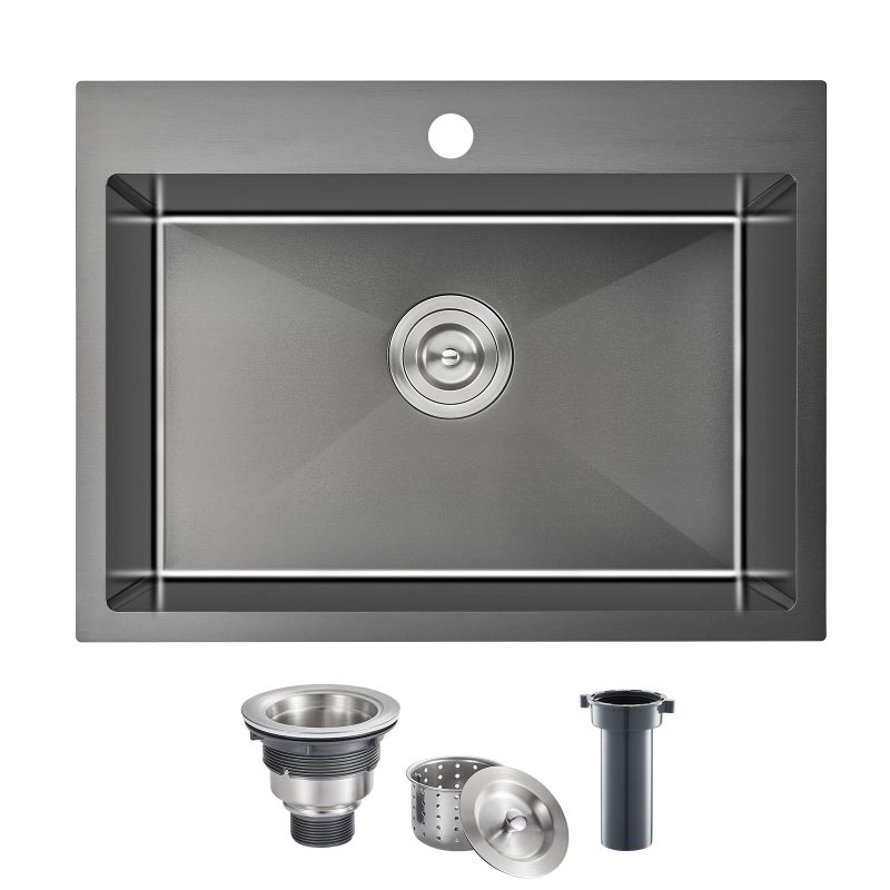 Kitchen Sink Drop in TSIBOMU 20 x 16 Inch Kitchen Sink Topmount 18 Gauge Stainless Steel Single Bowl Overmount Bar SinkBlack