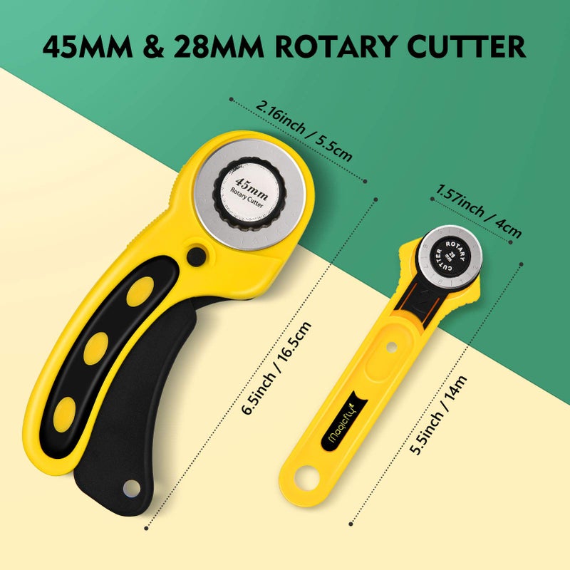 Magicfly Rotary Cutter Set, 45mm and 28mm Fabric Cutters Kit with Extra 10 Blades, A3 Double-sided Self Healing Cutting Mat, 12x6 Inch Quilting Ruler for Sewing, Fabric Cutting, Art Crafting - Image 2