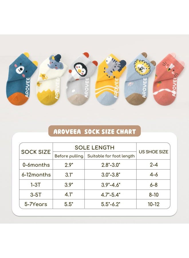Aroveea Non Slip Grip Ankle Baby Socks 12 Pack for Toddler Boys and Girls Kids,Infant Cute Cotton Baby Socks, Animal2, 5-7 Years - Image 2