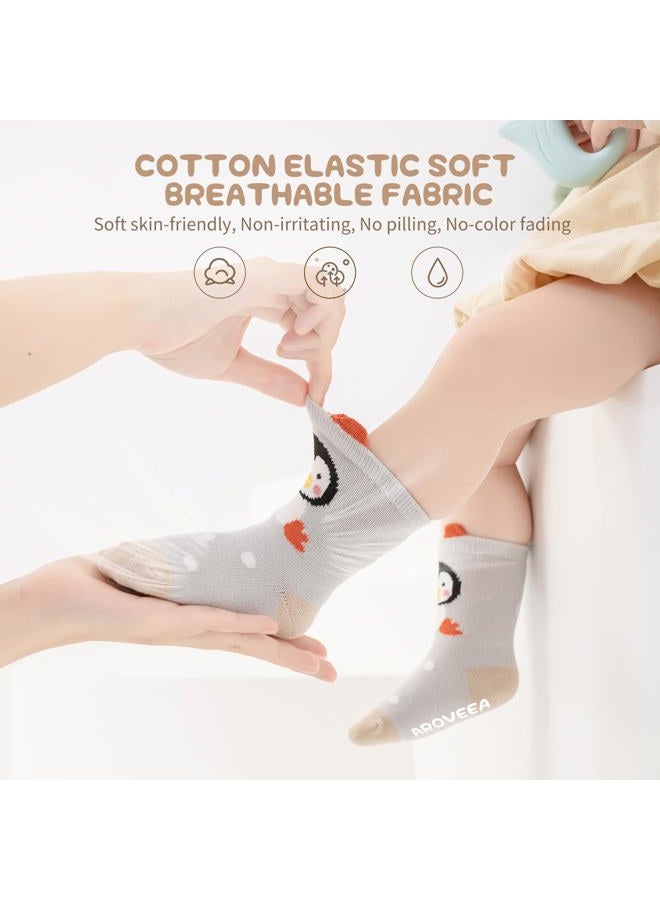 Aroveea Non Slip Grip Ankle Baby Socks 12 Pack for Toddler Boys and Girls Kids,Infant Cute Cotton Baby Socks, Animal2, 5-7 Years - Image 3