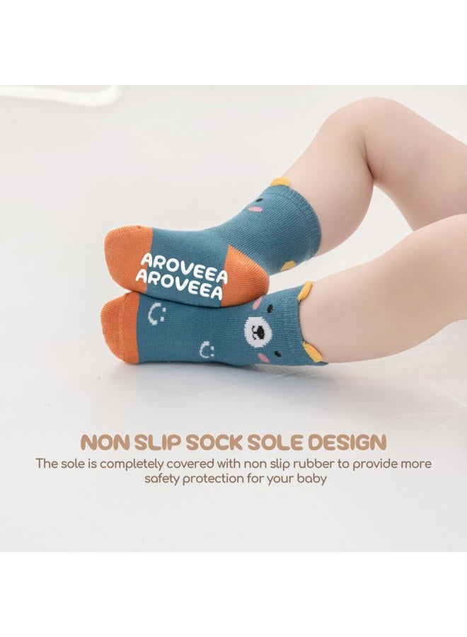 Aroveea Non Slip Grip Ankle Baby Socks 12 Pack for Toddler Boys and Girls Kids,Infant Cute Cotton Baby Socks, Animal2, 5-7 Years - Image 4