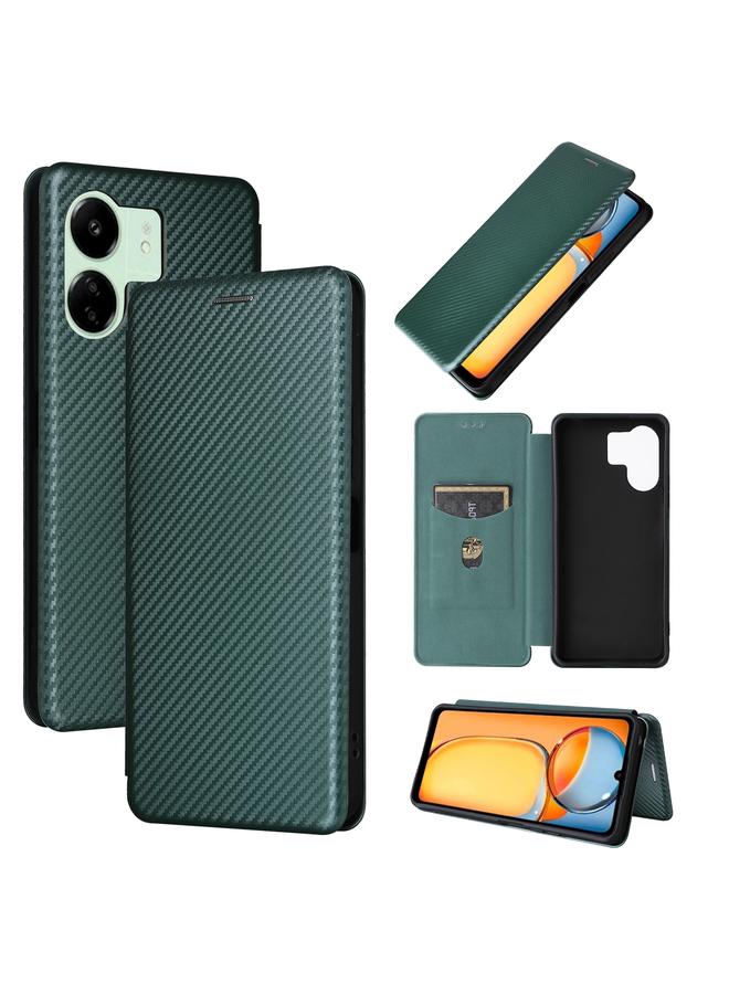 For Xiaomi Redmi 13C 5G / 4G Carbon Fiber Texture Flip Leather Phone Case(Green)
