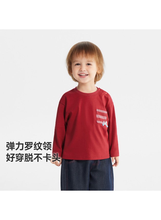 Soft Cotton] Baby T-shirt Long Sleeve Boys Red New Year Children's Base Layer 2026 New Girls - Image 3