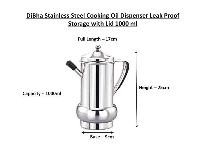 DiBha Stainless Steel Cooking Oil Dispenser Leak Proof Storage with Lid Pack of 1, Color- Silver (Capacity-1000ml) - Image 4