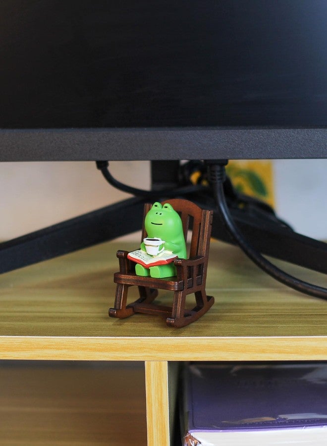 Pmeixcy Frog Figurines, Frog Decor, Cute Desk Decor, Desk Figurines, Cute Trinkets, Home and Office Decor, Green Frog on Rocking Chair, 5x4x4.3 Inches, 60g - Image 3