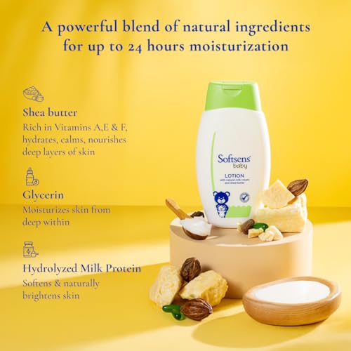 Softsens Baby Lotion 200ml each (Pack of 3 x 200ml) | Moisturizing Shea Butter & Milk Cream Formula | Long Lasting Hydration For Newborn Dry Face, Body | Non-Sticky, Lightweight Baby Body Lotion Combo For Baby and Kids 0-5 Years - Image 2