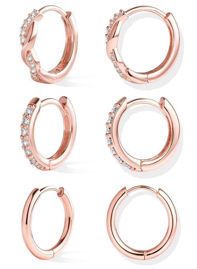 Inerney Gold Huggie Hoop Earrings Set for Women, Dainty Small Sterling Silver Earrings for Multiple Piercing Lightweight Hypoallergenic Jewelry, Trendy Twisted Cubic Zircon Cartilage Earrings for - Image 1