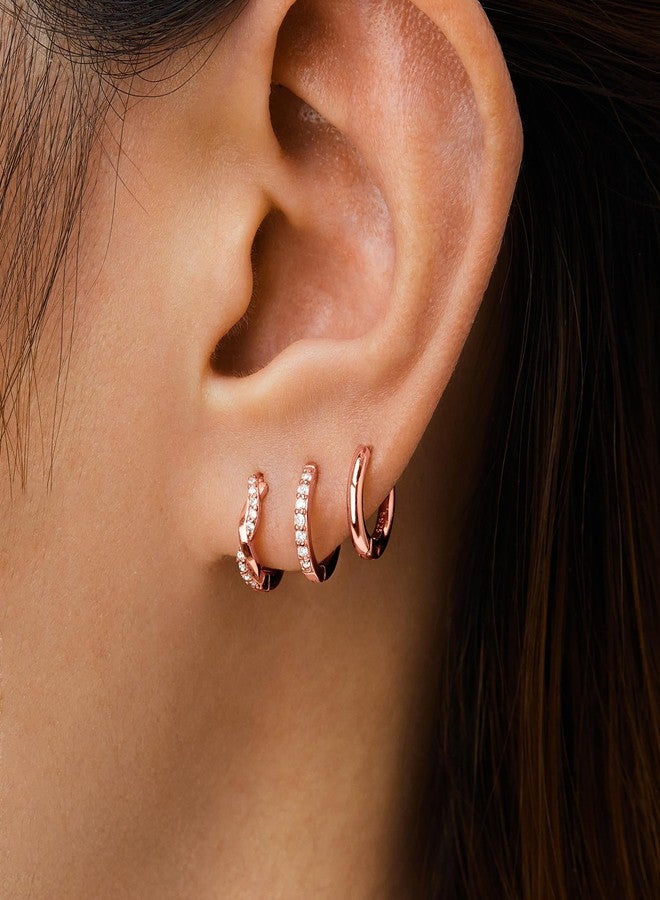 Inerney Gold Huggie Hoop Earrings Set for Women, Dainty Small Sterling Silver Earrings for Multiple Piercing Lightweight Hypoallergenic Jewelry, Trendy Twisted Cubic Zircon Cartilage Earrings for - Image 3
