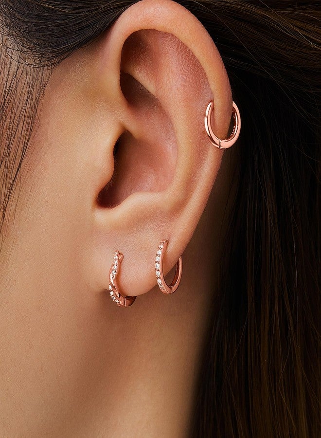Inerney Gold Huggie Hoop Earrings Set for Women, Dainty Small Sterling Silver Earrings for Multiple Piercing Lightweight Hypoallergenic Jewelry, Trendy Twisted Cubic Zircon Cartilage Earrings for - Image 4